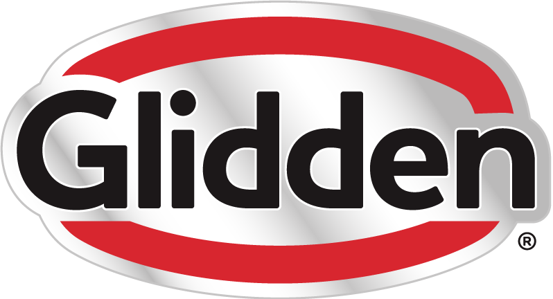 A red and white logo for glidden paints.
